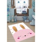 Rugviva Kaymaz Tabanlı Makinede Yıkanabilir Tavşanlı Bebek Halısı Ar826, Pembe-2, 80 X 150