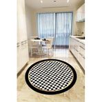 Rugviva Kaymaz Tabanlı Makinede Yıkanabilir Yuvarlak Mutfak Halısı Ar433, Siyah-Daire, 100 X 110