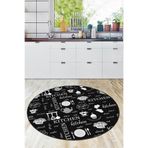 Rugviva Makinede Yıkanabilen Kaymaz Taban Yuvarlak Mutfak Halısı Ar893, Siyah-Daire, 160 X 160