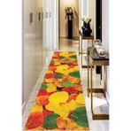 Rugviva Makinede Yıkanabilir Kaymaz Taban 3D Renkli Yapraklar Kesme Rulo Yolluk Ar460, Sarı, 60 X 300