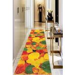 Rugviva Makinede Yıkanabilir Kaymaz Taban 3D Renkli Yapraklar Kesme Rulo Yolluk Ar460, Sarı, 80 X 280