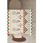 Rugviva MSO086 Dokuma Elit Kumaş Etnik Desen Krem Leke Tutmayan 140x140 cm Masa Örtüsü