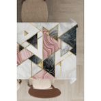 Rugviva MSO092 Dokuma Elit Kumaş Üçgen Desenli Geometrik Pembe Leke Tutmayan 140x140 cm Masa Örtüsü
