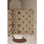 Rugviva MSO112 Dokuma Elit Kumaş Etnik Desen Vizon Leke Tutmayan 140x140 cm Masa Örtüsü