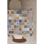 Rugviva MSO198 Dokuma Elit Kumaş Çini Desenli Siyah Gri Beyaz Leke Tutmayan 140x260 cm Masa Örtüsü