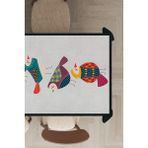 Rugviva MSO212 Dokuma Elit Kumaş Papağan Desenli Açık Gri Leke Tutmayan 140x180 cm Masa Örtüsü