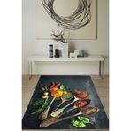Rugviva Siyah Kaymaz Tabanlı Makinede Yıkanabilir Mutfak Halısı Mt34, Gri, 100 X 200