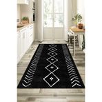 Rugviva Siyah Morocco Kaymaz Tabanlı Makinede Yıkanır Modern Mutfak Halısı Ar358, Siyah, 120 X 180