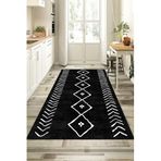 Rugviva Siyah Morocco Kaymaz Tabanlı Makinede Yıkanır Modern Mutfak Halısı Ar358, Siyah, 80 X 120