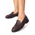 Rujo Kadın Hakiki Deri El Yapımı Acı Kahve Penny Loafer Günlük Ayakkabı - Kahverengi