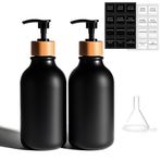 rulebey Sabunluk Şişeleri (2 Paket, 16 oz), Pas Önleyici Pompalı Ahşap Kapak, Mutfak için Siyah Plastik El Sabunu Dispenseri Bulaşık Sabunluk Seti, Banyo için Şampuan Losyon Sabunluk (2 Paket)