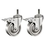 Rulman Tekerlekleri 100mm, Tek Araba Tekerleği, 304 Paslanmaz Çelik Malzeme Araba Mobilya Tezgahı için Ağır Hizmet Tekerleri, 2'li Paket(Lead screw brake)