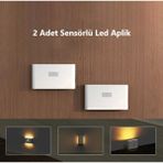 Rultech 2 Adet Şarjlı Kablosuz Sensörlü LED Aplik Harekete Duyarlı Dekoratif Duvar Lambası LED Mıknatıslı - 3200K - Gün Işığı