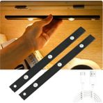 Rultech 40CM Insan Vücudu Sensörlü USB Sarj Taşınabilir Kablosuz Mutfak, Elbise Dolabı, Merdiven, LED Cabinet Gece Lamba Aplik Aydınlatma - Siyah