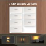 Rultech 7 Adet Şarjlı Kablosuz Sensörlü LED Aplik Harekete Duyarlı Dekoratif Duvar Lambası LED Mıknatıslı - 3200K - Gün Işığı