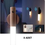 Rultech 8 Adet Şarjlı Kablosuz Sensörlü LED Aplik Şarjlı Harekete Duyarlı Dokoratif Duvar Lambası - 3200K - Gün Işığı