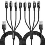 RULUS Uzun Çoklu Şarj Kablosu 4A [2 Paket/10Ft] Çoklu USB Kablosu 4'ü 1 Arada Hızlı Şarj Kablosu IP/Tip C/Mikro USB Bağlantı Noktalı Örgülü USB Kablosu Cep Telefonları Tabletler ve Daha Fazlası için