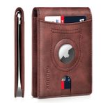 RUNBOX Erkek Cüzdan Airtag Tutucu Erkekler Baba için İnce RFID Deri Hediye, At Yağı Kırmızı Kahverengi, medium, Retro