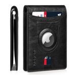 RUNBOX Erkek Cüzdan Airtag Tutucu Erkekler Baba için İnce RFID Deri Hediye, Lüks Siyah, medium, Retro