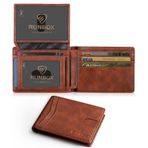 RUNBOX Erkekler için Cüzdan İnce RFID Deri 2 Kimlik Penceresi Hediye Kutusu ile, RETRO RED KAHVERENGİ, Erkekler için Cüzdan