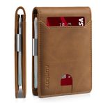 RUNBOX Erkekler için İnce Cüzdan - Deri Para Klipsi Erkek Cüzdan - RFID Engelleme Ön Cep Bifold Cüzdan - Hediye Kutusu ile İnce Kredi Kartı Tutucu, Bicolor Çılgın At Kahverengi, medium, Modern