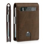 RUNBOX Erkekler için İnce Cüzdan - Deri Para Klipsi Erkek Cüzdan - RFID Engelleme Ön Cep Bifold Cüzdan - Hediye Kutusu ile İnce Kredi Kartı Tutucu, Bicolor Crazy Horse Kahve, medium, Modern