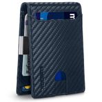 RUNBOX Erkekler için İnce Cüzdan - Deri Para Klipsi Erkek Cüzdan - RFID Engelleme Ön Cep Bifold Cüzdan - Hediye Kutusu ile İnce Kredi Kartı Tutucu, Karbon Mavisi, medium, Modern
