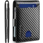 RUNBOX Erkekler için İnce Cüzdan - Deri Para Klipsi Erkek Cüzdan - RFID Engelleme Ön Cep Bifold Cüzdan - Hediye Kutusu ile İnce Kredi Kartı Tutucu, Karbon Siyah, medium, Modern