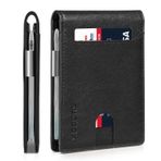 RUNBOX Erkekler için İnce Cüzdan - Deri Para Klipsi Erkek Cüzdan - RFID Engelleme Ön Cep Bifold Cüzdan - Hediye Kutusu ile İnce Kredi Kartı Tutucu, Lüks Siyah, medium, Vintage