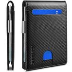 RUNBOX Erkekler için İnce Cüzdan - Deri Para Klipsi Erkek Cüzdan - RFID Engelleme Ön Cep Bifold Cüzdan - Hediye Kutusu ile İnce Kredi Kartı Tutucu, Modern Siyah, medium, Modern