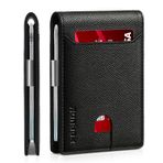 RUNBOX Erkekler için İnce Cüzdan - Deri Para Klipsi Erkek Cüzdan - RFID Engelleme Ön Cep Bifold Cüzdan - Hediye Kutusu ile İnce Kredi Kartı Tutucu, palmiye tahıl, medium, Klasik