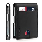 RUNBOX Erkekler için İnce Cüzdan - Deri Para Klipsi Erkek Cüzdan - RFID Engelleme Ön Cep Bifold Cüzdan - Hediye Kutusu ile Minimalist Kredi Kartı Tutucu, Bicolor Çılgın At Siyah, medium, Modern