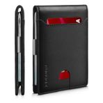 RUNBOX Erkekler için İnce Cüzdan - Deri Para Klipsi Erkek Cüzdan - RFID Engelleme Ön Cep Bifold Cüzdan - Hediye Kutusu ile Minimalist Kredi Kartı Tutucu, Klasik Siyah, medium, Modern