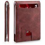 RUNBOX Hakiki deri ince cüzdan erkekler için RFID engelleme Bifold Minimalist ön cep erkek cüzdan para klip ince hediye kutusu, At Yağı Kırmızı-11 yuvaları, Retro