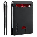 RUNBOX Hakiki deri ince cüzdan erkekler için RFID engelleme Bifold Minimalist ön cep erkek cüzdan para klip ince hediye kutusu, Bicolor Crazy Horse Siyah-11 yuvaları, Retro
