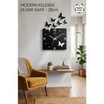 Runc Design Modern Kelebek Dekoratif Duvar Saati 28 cm Salon Mutfak Ofis Saati
