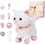 Runjing Interaktif Elektronik Peluş Oyuncak Yürüyen ve Havlayan Robot Kedi Peluş Kedi Kızlar Için Uzaktan Kumanda Yavru Kedi (Beyaz Kedi) (Yurt Dışından) - Renkli