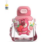 Runxi Life Hall Çilek Ayı Buzz Lightyear Paradise Uzay Plastik Bardak Kızlar Taşınabilir Sevimli Pipetli Su Bardağı 700ML (Yurt Dışından) - Pembe