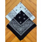 Rupen Kraft %100 Pamuklu Klasik Şal Desen 2 Adet Bay&bayan Bandana Renkli Bandana Etnik Desenli Bandana - Standart - Siyah - Beyaz