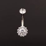 Rupen Kraft Çiçek Zirkon Titanyum Göbek Piercing Pırlanta Model Göbek Piercing - Gümüş