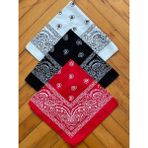 Rupen Kraft Pamuklu Klasik Şal Desen 3 Adet Bay&bayan Bandana Renkli Bandana Etnik Desenli Bandana - Standart - Beyaz - Siyah - Kırmızı