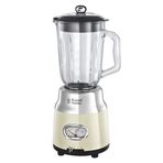 Russell Hobbs Cam Blender Retro Krem, Retro Gösterge, 20.000 devir/dakika, 1,1 PS Motor, Darbe/Buz Kırma Fonksiyonu, 1,5 l Cam Kap, Paslanmaz Çelik, Mikser, Elektrikli Parçalayıcı, Smoothie Makinesi