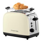 Russell Hobbs Ekmek kızartma makinesi [2 dilim için] Colours Plus Inox krem (ekstra geniş yuvalar, 6 kademeli hızlı kızartma, kaldırma ve kontrol, buz çözme, ısıtma, 1600 W) Toaster 26551-56