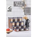 Rustik 12'li 24 Parça Kare Erzak ve Bakliyat Saklama Kabı Seti 3x(0,30 -0,50 -1,10 -1,70 Lt)Etiketli