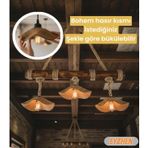 Rustik Halatlı Üçlü Sarkıt Avize, Ahşap ve Doğal Halat, Bohem Vintage Stil, Kafe ve Salon için