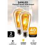 Rustik Led Ampul Amber E27 Duy Flamanlı Armut Tipi St64 Dekoratif - 2 Adet