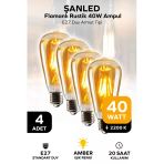 Rustik Led Ampul Amber E27 Duy Flamanlı Armut Tipi St64 Dekoratif - 4 Adet