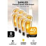 Rustik Led Ampul Amber E27 Duy Flamanlı Armut Tipi St64 Dekoratif - 8 Adet