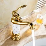 Rustik Model Desen Detaylı Gold Lavabo Bataryası (beyaz)