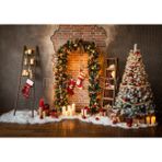 Rustik Tuğla ve Noel Dekorlu 200X150CM Arka Plan Stüdyo Fonu